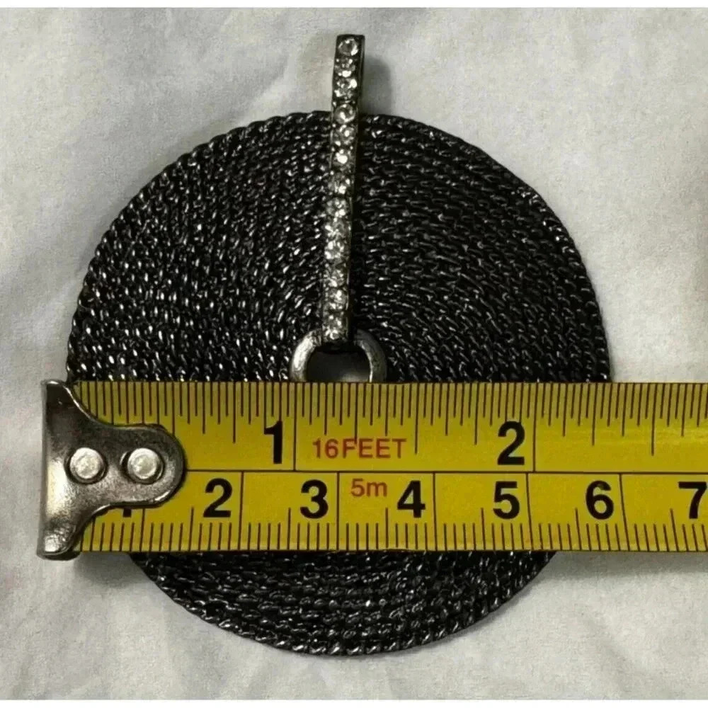 Gunmetal Spiral Textured Round Statement Pendant Clear Rhinestone Bar Accent - Picture 2 of 9